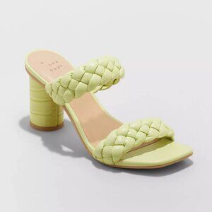 New Day Lime Green Braided Double‑Strap Block Heel Sandals Size 9